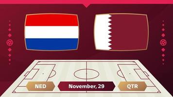 Netherlands vs Qatar, Football 2022, Group A. World Football Competition championship match versus teams intro sport background, championship competition final poster, vector illustration.
