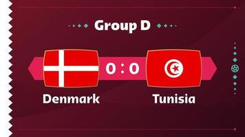 Denmark vs Tunisia, Football 2022, Group D. World Football Competition championship match versus teams intro sport background, championship competition final poster, vector illustration.