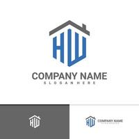 Letter H W with House logo vector template, Creative H W logo design concepts