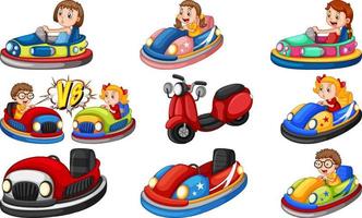 Children riding on go kart vector