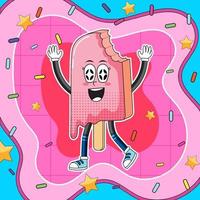 Ice cream cartoon character with retro background vector