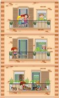 ventanas de apartamentos con personajes de dibujos animados de vecinos vector