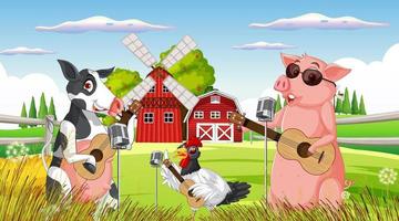 Farm background with happy animals vector