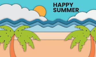 Happy Summer Background with Paper Style Design vector