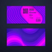 cupón de tarjeta de boleto y cupón en el nuevo y moderno colorido púrpura y líneas vector