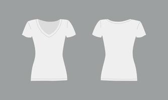 T-shirt with short sleeve for women. Basic mock up in front and back view. Template female clothing on gray background. Vector illustration