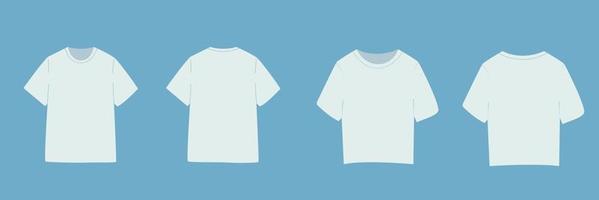 camiseta de manga corta para hombre y mujer. maqueta básica en la vista frontal y posterior. ropa de plantilla sobre fondo azul. ilustración vectorial