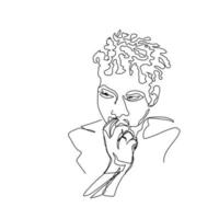 A portrait of a young man in one line. Sketch of African american face. Minimalist art element. Vector illustration on white background