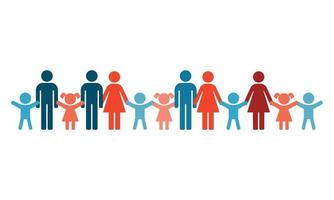 Big family or friendly team. Sign of mother, father, son and daughter. Adult people, parents and children, kids. Vector illustration