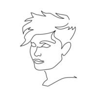 Woman portrait in one line. Sketch of pretty face. Nice look, fashion hairstyle. Vector illustration on white background