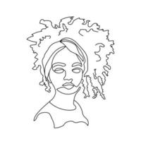 A portrait of a young woman in one line. Sketch of pretty lady. Minimalistic art element. Forming contour of female face. Vector illustration on white background