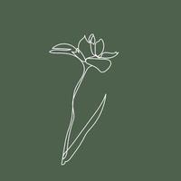 Rose in one line on green background. Hand drawn minimalism. Simple illustration, outline. Continuous of flower. Original icon style. Vector