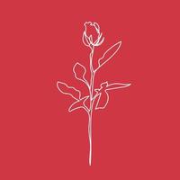 Rose in one line on red background. Hand drawn minimalism. Simple illustration, outline. Continuous of flower. Original icon style. Vector