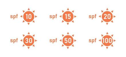 SPF sun protection icons for sunscreen packaging. UVA UVB control for skin. Vector