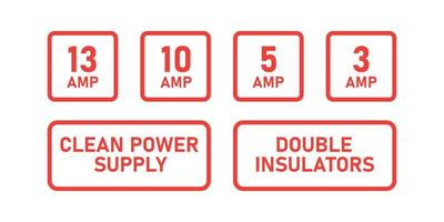 conjunto de líneas de etiquetas eléctricas. fuente de alimentación limpia, doble aislador, 10 amp. vector