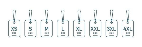 Clothing size labels line icon. Tag. From XS to 4XL. Vector