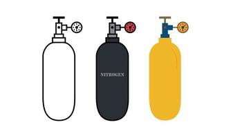 SET of nitrogen gas ballon on white background. Gas container, cylinder with manometer. Medical canister storage. Vector illustration isolated