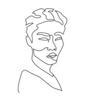 A portrait of a young man in one line. Sketch of asian face. Minimalistic art element. Vector illustration on white background