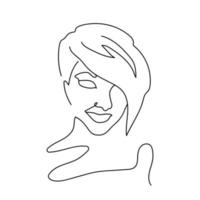A portrait of a young woman in one line. Sketch of pretty face. Nice look, fashion hairstyle. Minimalistic art element. Vector illustration on white background