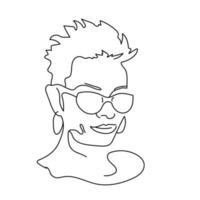 Woman portrait in one line. Sketch of lady face with glasses. Fashion hairstyle . Vector illustration on white background