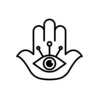 Eye hamsa sign. God hand. Protection against evil eye. Luck, good fortune. Editable stroke. Vector illustration