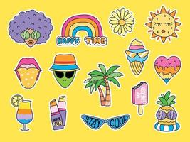 cute and fun summer doodle sticker art vector set for decorating your aetwork.