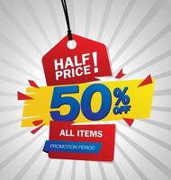 half price sale tag vector for advertising artwork.