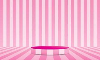 fondo rayado rosa con soporte de exhibición 3d ilustración vectorial. vector