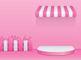 Visualización de productos vectoriales de ilustración 3d en escena femenina rosa.