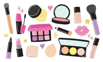 Cute cosmetics vector set in doodle style.