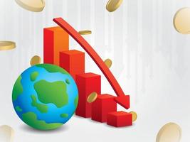 Global economic chart is moving down with money background illustration vector. vector