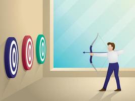 The businessman is shooting an arrow to the goal. Choosing the target 3D illustration vector. vector