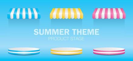 Summer theme product stand with awning 3D illustration vector. vector