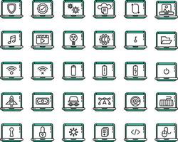 set of laptop and tools icons on a transparent background