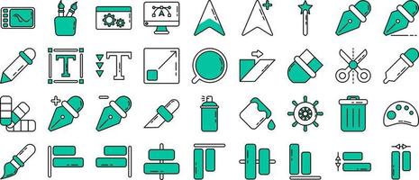 set of editors and tools icons with transparent background