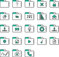 set of folders and tools icons on transparent background vector