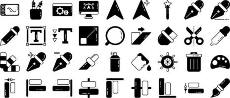 set of editors and tools icons with transparent background vector