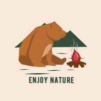 ilustración gráfica vectorial de oso disfruta de la naturaleza adecuada para fondo, pancarta, afiche, etc. vector