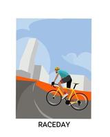 gráfico vectorial de ilustración de ciclista en carretera, carrera, adecuado para fondo, pancarta, afiche, etc. vector