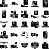 set of business and delivery icons on transparent background vector