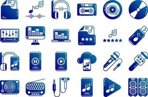 set of audio music icons with transparent background vector