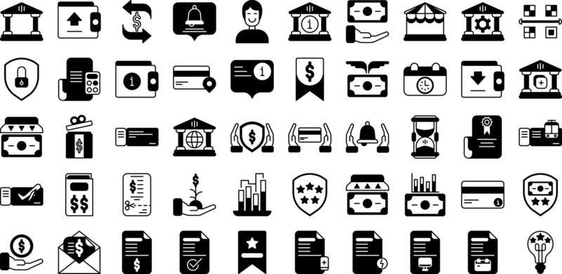 set of finance and business icons on transparent background