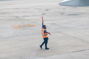 Guarulhos, Sao Paulo, Brazil, May 2019 - Aircraft flag and dialer during airplane landing at Guarulhos airport photo