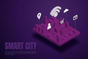 Smart city, building automation network application icon and communication. vector