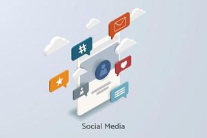 Social media platform with social media icons online social communication. vector
