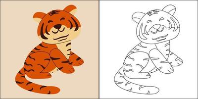 lindo tigre adecuado para la ilustración de vector de página para colorear de los niños