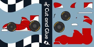 coche de carreras. juego de papel educativo para niños. corta y pega. ilustración vectorial vector