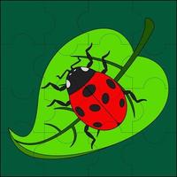 Ladybug on a leaf suitable for children's puzzle vector illustration
