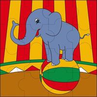 Elephant circus show suitable for children's puzzle vector illustration
