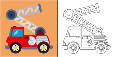 camión de bomberos o camión de bomberos adecuado para la ilustración de vector de página de color de los niños